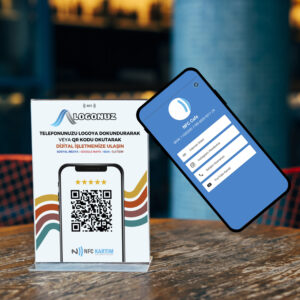 Mockup of a restaurant table sign board Dijital İşletme Kartı